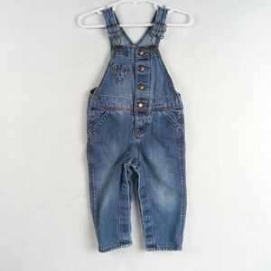 Oshkosh Denim Overalls Size 12-18M Heart Pocket Snap Closure Blue Bib Coveralls